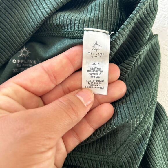 Aerie OFFLINE Real Me Ribbed Crossover High Rise Leggings XS Dark Green - Picture 4 of 9